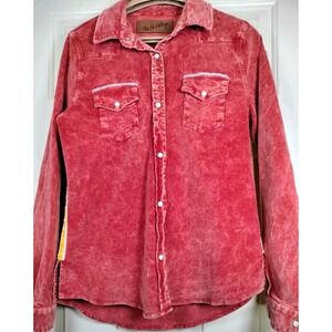The Nu Vintage Red Acid Wash Corduroy Western Shirt Cowgirl Graphic Back M USA